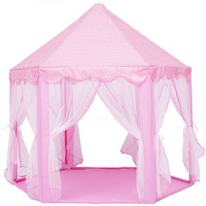 Tente de Jeu Enfant, Tente de Jeu, avec Filet, Tente Princesse Château de Intérieur & Extérieur, pour 3 Enfants Maximum, ?140cm, Rose