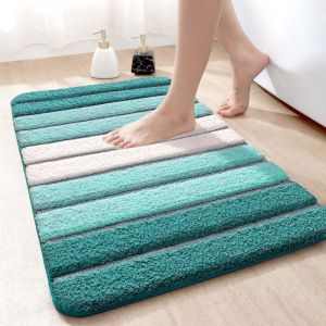 Tapis de bain absorbant, antid&eacute;rapant et lavable, petit tapis de douche 40 x 60 cm, turquoise et blanc