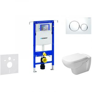 Duofix - Ensemble b&acirc;ti-support, cuvette de toilette et si&egrave;ge D-Code, Rimless, SoftClose, plaque Sigma20, blanc/chrome - Geberit