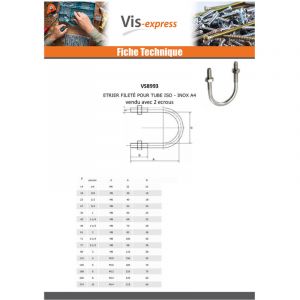 Etrier Inox A4 Fond rond &agrave; Tube De 71 Filet&eacute; M8/40-1 pi&egrave;ce