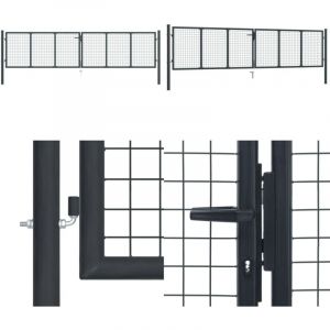 Portail en maille de jardin Acier galvanisé 400 x 125 cm Gris - Portail Jardin - Portillon Aluminium - Clôture Jardin - Porte D'entrée - Porte