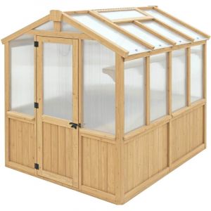Serre en bois de c&egrave;dre 238x204x236 cm &ndash; Syst&egrave;me d'a&eacute;ration automatique &ndash; Vitrage polycarbonate double paroi &ndash; &Eacute;tag&egrave;res int&eacute;gr&eacute;es en bois massif &ndash;