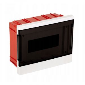 Coffret de distribution encastré modulaire COMFORT pour 9 pièces, façade en plexiglas transparent, droit