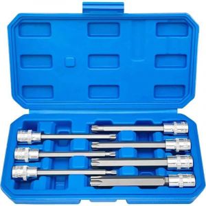 Douille pour clé, longues douilles Torx, 7Pcs Douille Torx Male 3/8'', longues douilles Torx T25, T30, T40, T45, T50, T55 et T60 110 mm avec Boîte