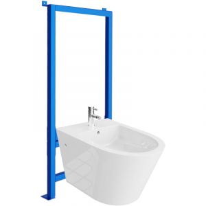 LAVITA B&acirc;ti-support pour le bidet LAV 500 + bidet Galve set complet bidet suspendu avec trou de robinet et trop-plein en c&eacute;ramique
