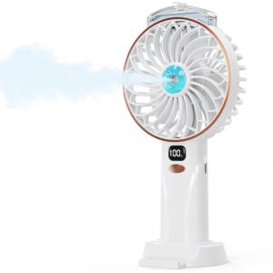 Ventilateur Portable - 4000mAh Mini Ventilateur Bureau Brumisateur,5 Vitesses,Fan Rechargeable USB avec Base,Affichage LED,Usage Sans Fil,pour