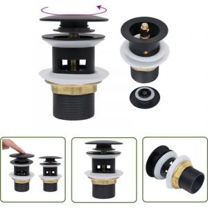 The Living Store - Drain &agrave; poussoir avec d&eacute;bordement Noir 6,4x6,4x9,1 cm - Robinet Lavabo - &Eacute;vacuation Lavabo - Siphon Lavabo - Robinetterie Salle De