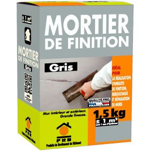 Mortier de Finition Gris 1.5kg - Enduit de Lissage Prêt à Gâcher, Haute Adhérence - Rebouchage, Réparation et Finition Murs et Sols