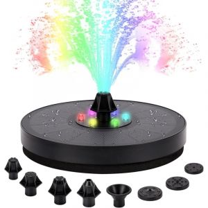 Fontaine solaire, pompe de fontaine solaire avec batterie de stockage et lumière LED, fontaine extérieure flottante à 7 buses pour jardin