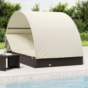 Bonnevie - Bain de soleil 2 places avec toit - Chaise de jardin Transat de jardin - rond noir 211x112x140 cm BV595180 - Noir
