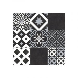 Décoweb - Sol Vinyle Link Plus - Carreaux de ciment noir et blanc - Surface brillante - Rouleau de 4m x 17m