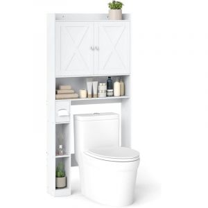 COSTWAY Meuble Toilette &Eacute;tag&egrave;re WC, Double Porte, &Eacute;tag&egrave;re R&eacute;glable, Porte-Papier Toilette, Meuble WC Rangement Gain de Place, 81,5 x 19,5 x 172,5,