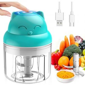 Mini Hachoir &Eacute;lectrique Multi Moulinette, 250ml Mixer Blender Avec Design Acier inoxydable 3 Lames, Presse Ail Hachoir, Petit Mixeur Utilisation