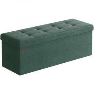 Songmics - Banc de Rangement Pliable de 110 cm, Coffre de Rangement, Tabouret Repose-pieds, Pouf de Chambre, Vert Rétro