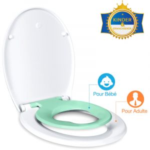 Abattant WC Familial, Lunette de Toilette avec Si&egrave;ge Enfant Magn&eacute;tique, Frein de Chute et Charni&egrave;re R&eacute;glable, Abattant WC en Poly&eacute;thyl&egrave;ne pour