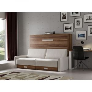 Les Tendances - Lit escamotable horizontal avec canapé tissu Vetal 140x200-Canapé Naturel-Structure,Façade Vison 3D