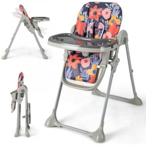 Chaise Haute Bébé, Chaise Haute Pliable Réglable avec Plateau Amovible, Dossier Ergonomique, Harnais 5 Points et Roues, Chaise d'Alimentation pour 6