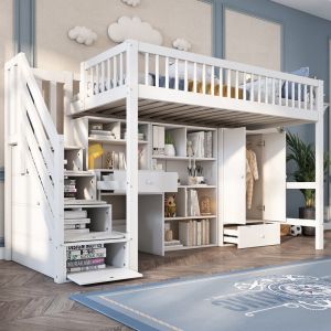 Lit superpos&eacute; Enfant 90x200 avec casiers Armoire,lit Mezzanine avec Bureau et escalier,lit Enfant avec Barriere,superpos&eacute; 2 Places