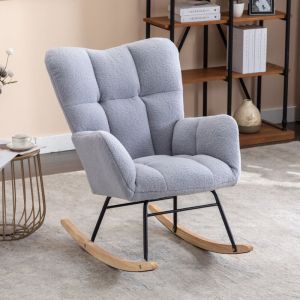 Hauss Spole - Rocking chair, chaise à bascule, siège rembourré pour salon et chambre à coucher, teddy, gris bleu