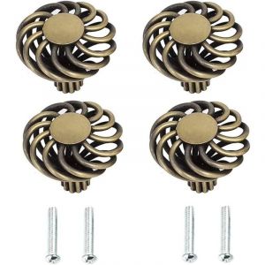 4 poignées de meuble bronze antique, boutons de porte d'armoire vintage style cage à oiseaux, avec vis, pour tiroir, porte, armoire