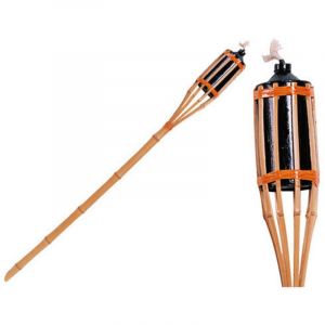 Lampe torche de sol Brixo en bambou, hauteur 120 cm, lumi&egrave;re d'ambiance