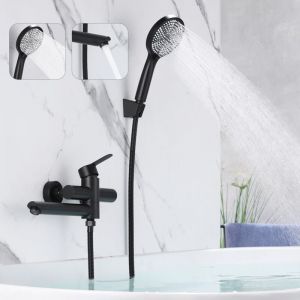 Gbly - Robinet de baignoire Robinet noir - Robinet de douche avec douche Robinet de douche avec douchette Robinet de salle de bain en acier