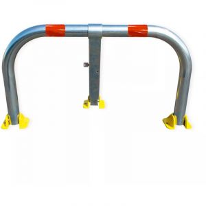 Arceau parking renforcé (50mm) galvanisé bandes rouges pieds jaunes - anti-stationnement avec serrure (s'entrouvrant)