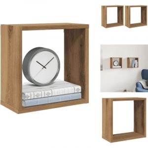 &Eacute;tag&egrave;res cube murales 2 pcs ch&ecirc;ne artisanal bois ing&eacute;nierie - &Eacute;tag&egrave;re Murale Cube - &Eacute;tag&egrave;res Murales Cube - Stockage En Forme De Cube - &Eacute;tag&egrave;re En