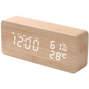 R&eacute;veil Num&eacute;rique Radio-Contr&ocirc;l&eacute; avec 3 Alarmes Ind&eacute;pendantes et Fonction Snooze&ndash;Reveil Bois avec Affichage de la Date, de la Temp&eacute;rature, R&eacute;glage du