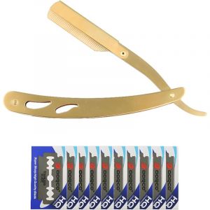 Rasoir Traditionnel de barbier pour Homme, Rasoir Pliant en Acier Inoxydable+10 Lames de Rasoir de Haute qualit&eacute;.