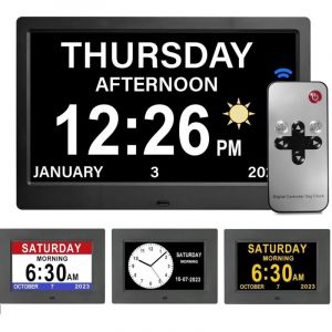 7 Pouce lcd Horloge num&eacute;rique calendrier avec date jour et heure horloge non-abr&eacute;g&eacute;e auto dimming 8 langues hd display rappel pour Alzheimer les