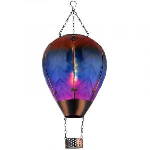 Lampe solaire &agrave; suspendre Ballon &agrave; air chaud Lampe d'ext&eacute;rieur multicolore effet de feu Lampe de balcon, m&eacute;tal verre, 24x 0,5W blanc chaud, DxH 25x58