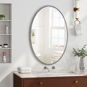 Miroir salle bain 100x65 cm, ovale en fer forgé, Style bohème, montage mural, convient pour salle de bain, chambre, salon - Argent