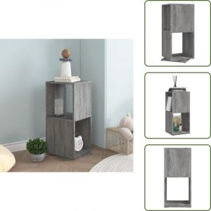 The Living Store - Armoire rotative Gris b&eacute;ton 34,5x34,5x75,5 cm bois d'ing&eacute;nierie - Biblioth&egrave;que Tournante - Biblioth&egrave;que Rotative - &Eacute;tag&egrave;re