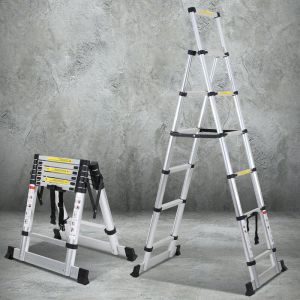 Swanew 1,7m+2,0m Échelle Télescopique Alu Echelle pliante A-Frame Echelle d'échafaudage Capacité 150 Kg 5+6 Echelons