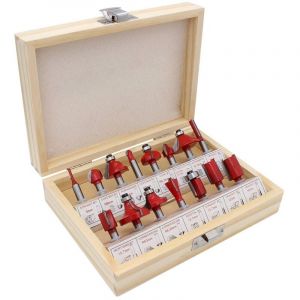 Aiducho - 15 Pcs 6.35mm Tige Coffret De Fraises à Défoncer En Carbure De Tungstène Jeu Fraise à Rainurer Fraise à Bois Routeur Bit Milling Cutter