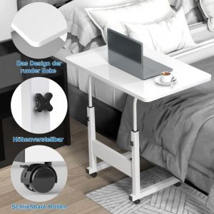 Sifree - Table d'ordinateur portable mobile, table d'ordinateur portable ergonomique à roulettes, table d'ordinateur portable mobile, 80x40x62-90cm