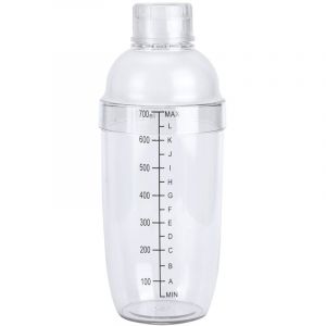 Luocute Shaker &agrave; Cocktail avec Balance et Passoire, Bouteille en Plastique Transparent pour Shaker &agrave; Cocktail, Bouteille de M&eacute;langeur de Vin, Doseur