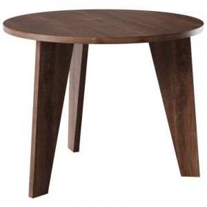 Table ronde &Oslash;90 cm en ch&ecirc;ne chocolat &ndash; Panneau stratifi&eacute; r&eacute;sistant aux rayures &ndash; Pieds trap&eacute;zo&iuml;daux modernes &ndash; Pour cuisine et salle &agrave; manger