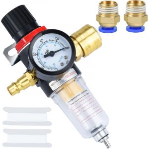 D&eacute;tendeur d'air comprim&eacute;, filtre &agrave; air, r&eacute;gulateur de pression 1/4 bps avec s&eacute;parateur d'eau, raccords rapides allemands et manom&egrave;tres