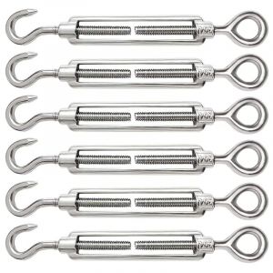 6 Pièces Tendeur Cable M6 Tendeur Cable Inox 304 Réglable Crochet de Ridoir et Oeil pour Tendeur de Fil Cable Acier Corde Crochet Tendeur Accessoires