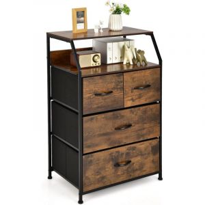 Commode Chambre 4 Tiroirs avec 2 Étagères, Commode Chambre Adulte, Chiffonnier 4 Tiroirs en Tissu Pliable, Cadre en Métal, Design Industriel, Meuble