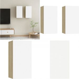 Vidaxl - Meubles tv 2 pcs Blanc et chêne sonoma Bois d'ingénierie - Meuble Tv Mural - Meuble Tv Suspendu - Rangement Tv - Bibliothèque Murale