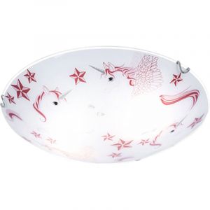 Etc-shop - Plafonnier licorne chambre d'enfant lampe en verre rose blanc dans un ensemble comprenant des ampoules led