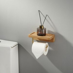 SNQ - Devidoir Porte Papier Toilette Double Installation Bois Massif Hêtre Dérouleur Support Papier wc Mural Auto-adhésif Coins Arrondis Porte