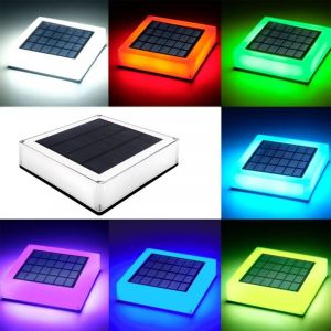 Lampadaires solaires RVB, lampadaire carré avec Panneau Solaire, Colonne Lumineuse LED ABS avec Blanc Chaud et Blanc Froid réglable, éclairage de
