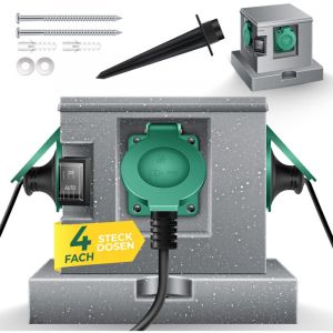 KESSER® Prise de jardin aspect pierre avec 4 emplacements Piquet de terre inclus Prises multiples extérieures avec câble de rallonge de 3m Prise
