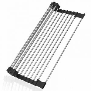 Rainsworth - Panier &Eacute;gouttoir d'&Eacute;vier, &Eacute;gouttoir &agrave; Vaisselle Pliable pour S&eacute;cher Fruits, L&eacute;gumes et Assiettes, inox, 44x38 cm, Noir