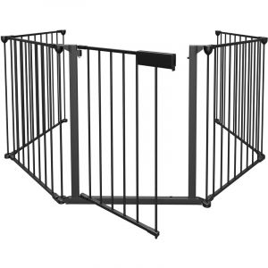 Swanew - Barriere de securite avec 5 Pans Noir Protection Cheminée Pare-Feu de Cheminée Barrière de Sécurité pour bébé Animaux Enfant Grille de