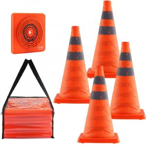 VEVOR Cone Signalisation Reflechissant 4 Pieces 45 cm Plot de Chantier Pliable et Portable Cone de Securite Large Base avec Sac de Transport pour